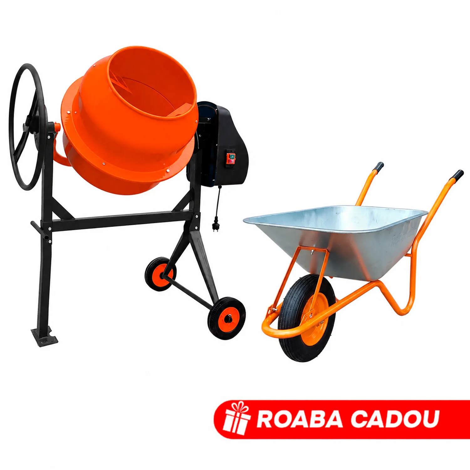 TIK TOK Betoniera TechnoWorker 140 L (Motor cupru) + Roaba 85 L Cadou