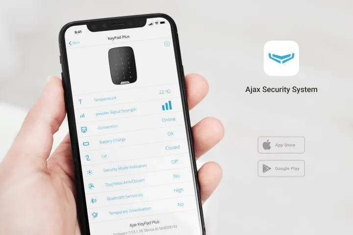Tastatură tactilă fără fir Ajax KeyPad Plus, Negru