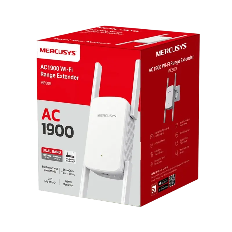 Amplificator de semnal Wi‑Fi MERCUSYS ME50G, 600 Mbps, 1300 Mbps, Alb