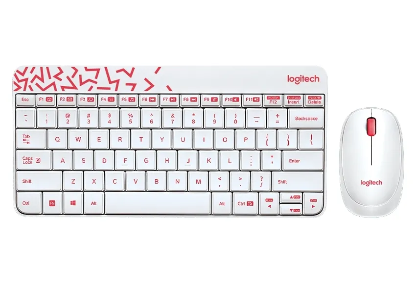 Клавиатура и мышь Logitech MK240, Беспроводное, Белый/Красный