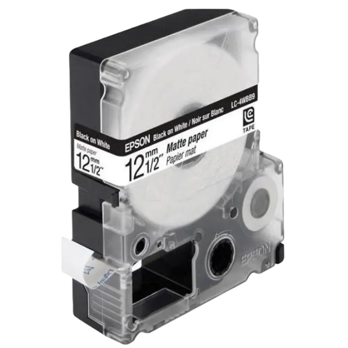 Cartuș de bandă EPSON LK4WBB; 12mm/9m hârtie mată, negru/alb, C53S654023