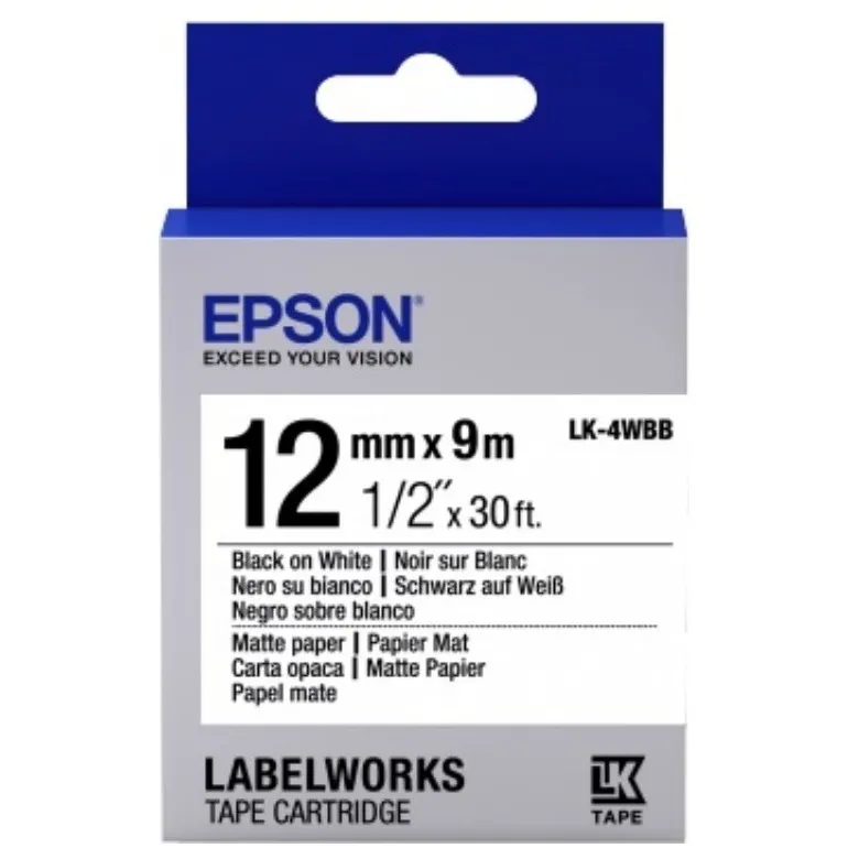 Cartuș de bandă EPSON LK4WBB; 12mm/9m hârtie mată, negru/alb, C53S654023