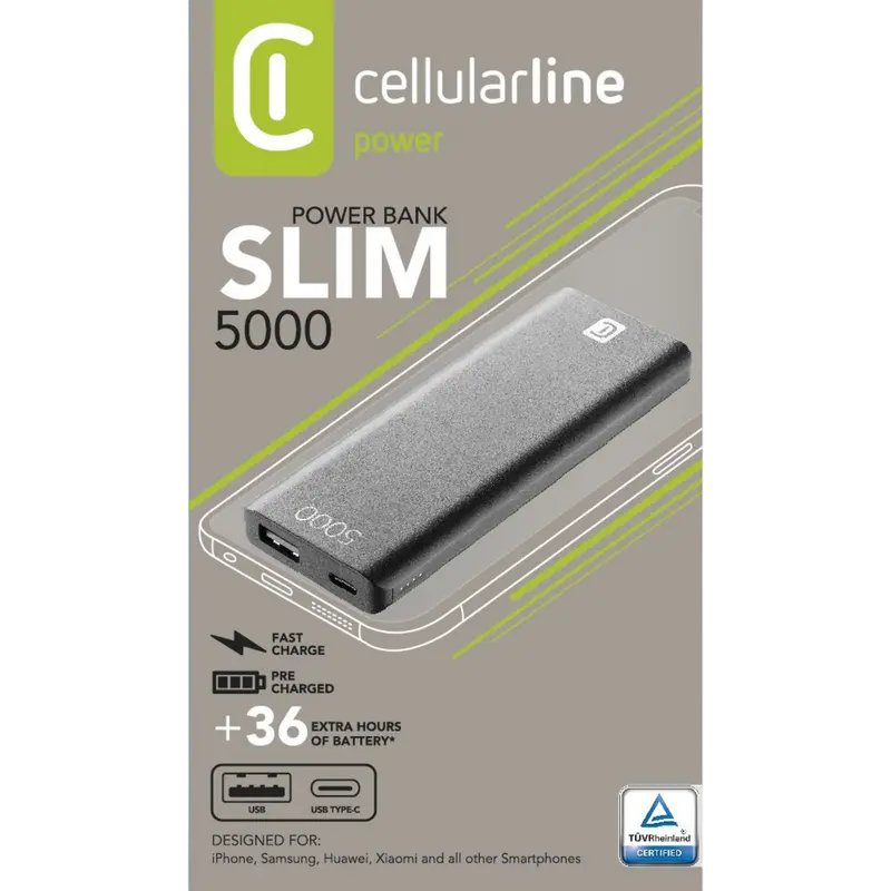 Acumulator extern Cellularline FreePower Slim 5000, 5mAh, Negru