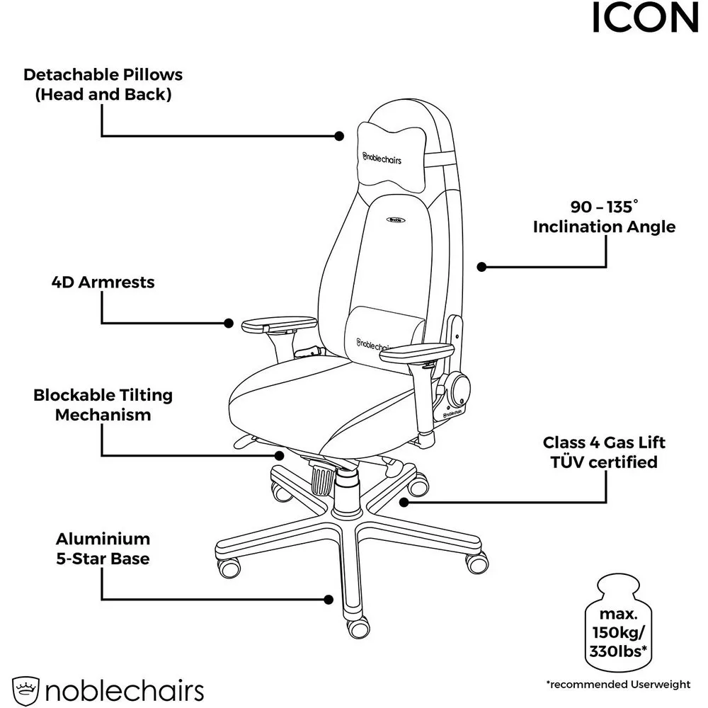Scaun Gaming Noblechairs Icon, Vinil, Negru