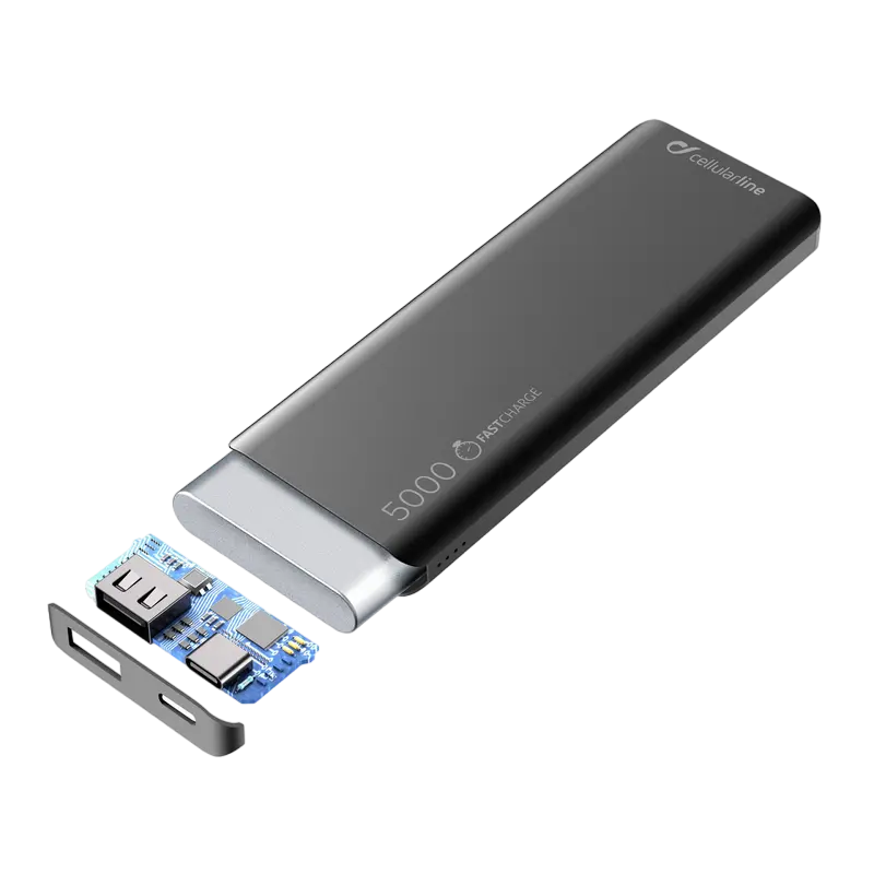 Acumulator extern Cellularline FreePower Slim 5000, 5mAh, Negru