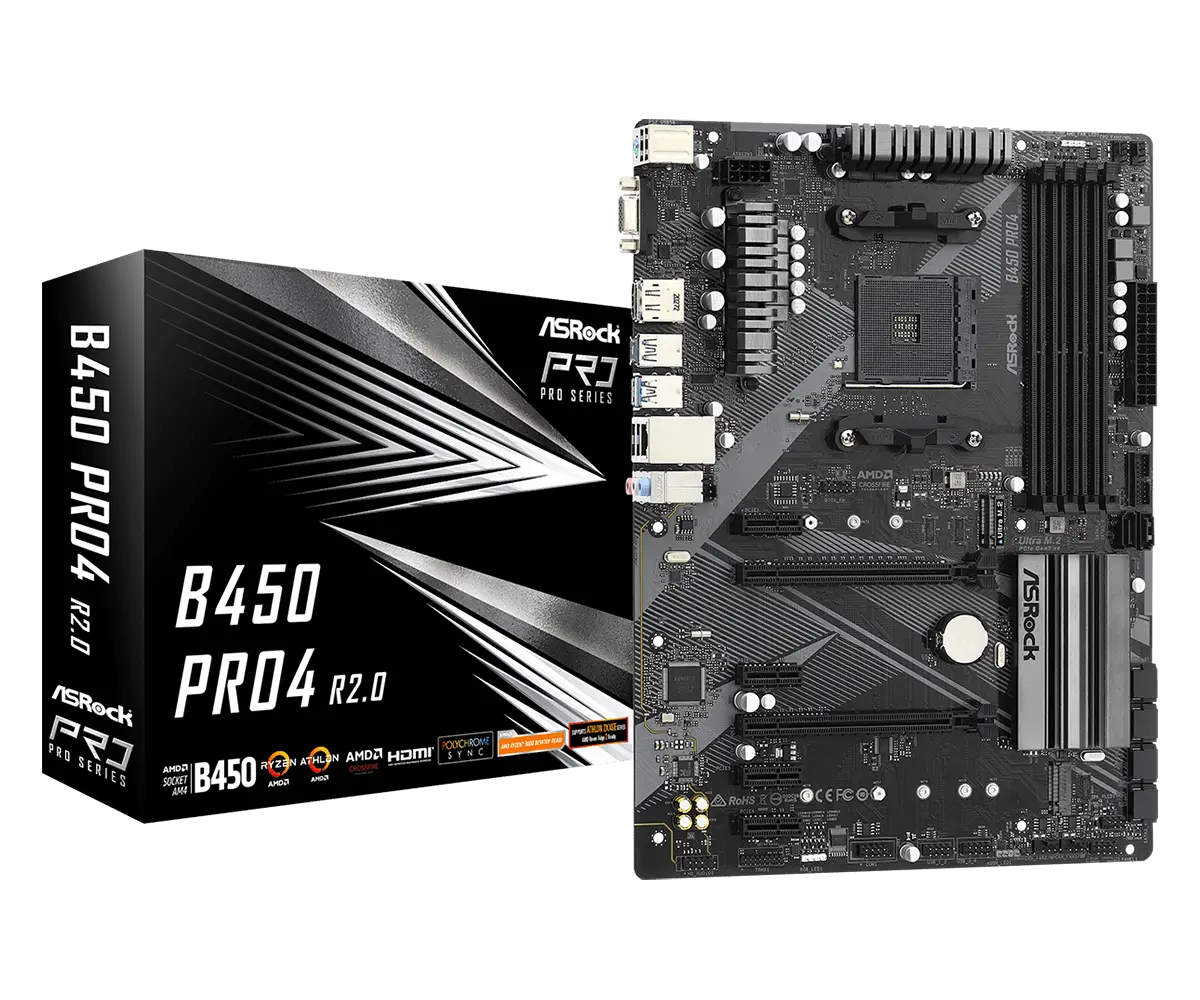 Материнская плата ASRock B450 PRO4 R2.0, AM4, AMD B450, ATX