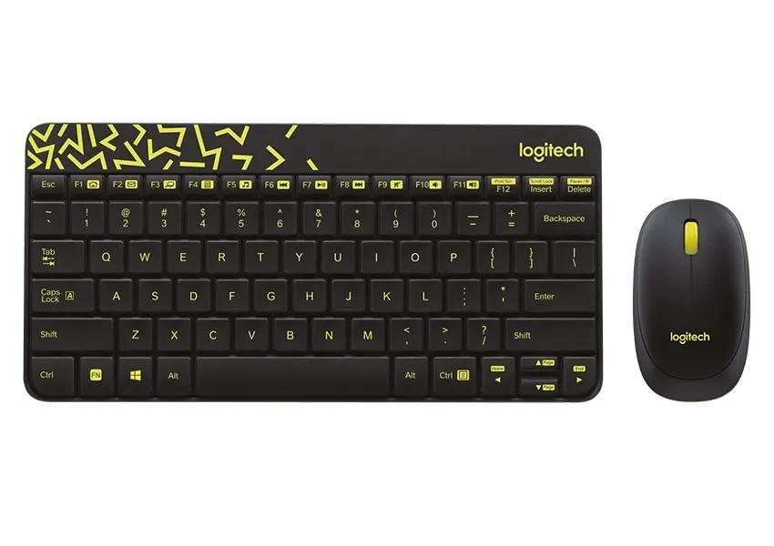 Клавиатура и мышь Logitech MK240, Беспроводное, Чёрный/Жёлтый