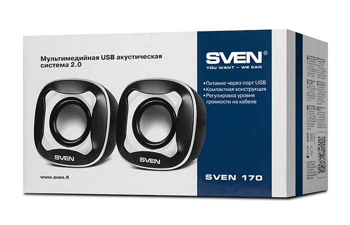 Boxe pentru calculator 2.0 SVEN "170", Negru/Alb