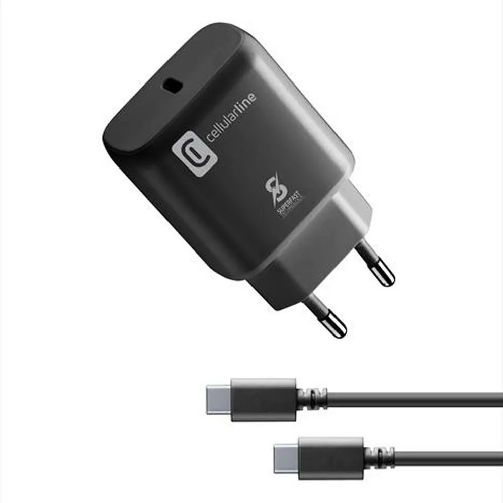 Wall Charger Cellularline, + Type-C-C to Type-C, 25W, Black
