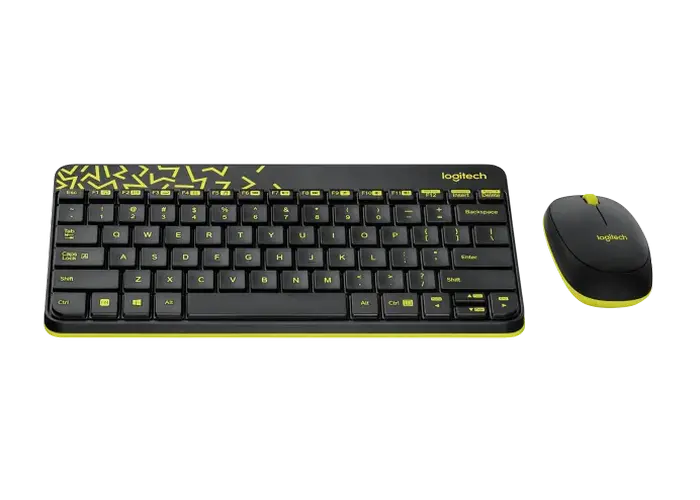 Клавиатура и мышь Logitech MK240, Беспроводное, Чёрный/Жёлтый