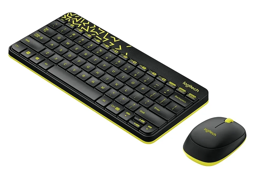 Клавиатура и мышь Logitech MK240, Беспроводное, Чёрный/Жёлтый
