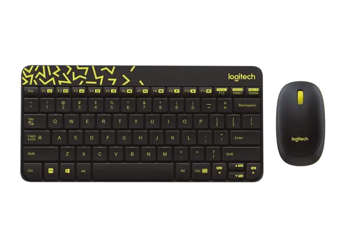 Клавиатура и мышь Logitech MK240, Беспроводное, Чёрный/Жёлтый