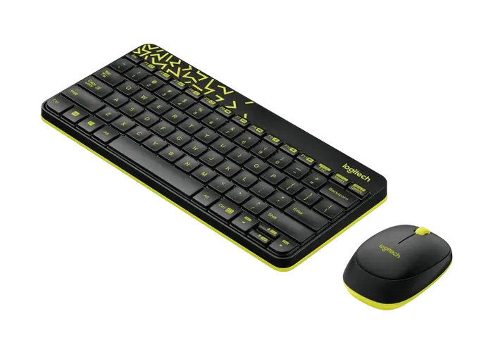 Клавиатура и мышь Logitech MK240, Беспроводное, Чёрный/Жёлтый