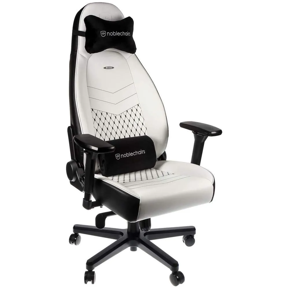 Scaun Gaming Noblechairs Icon, PU Piele, Alb/Negru