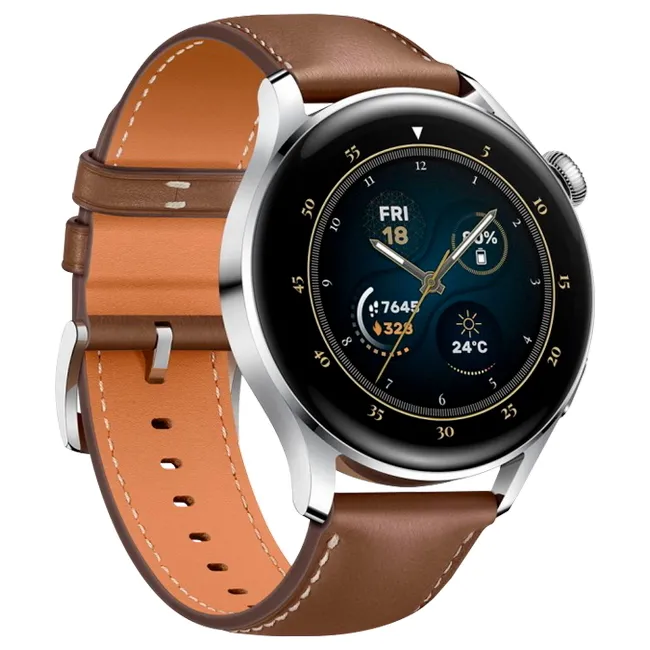 Ceas inteligent Huawei WATCH 3, 46mm, Carcasă Stainless Steel cu curea din piele Maro