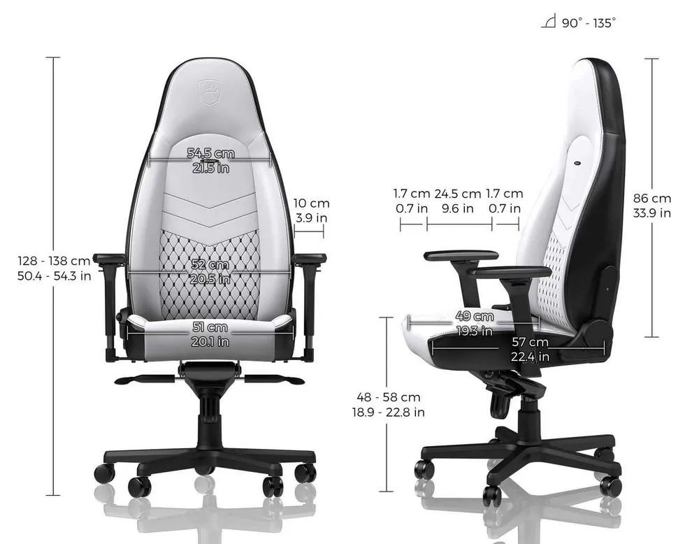 Scaun Gaming Noblechairs Icon, PU Piele, Alb/Negru