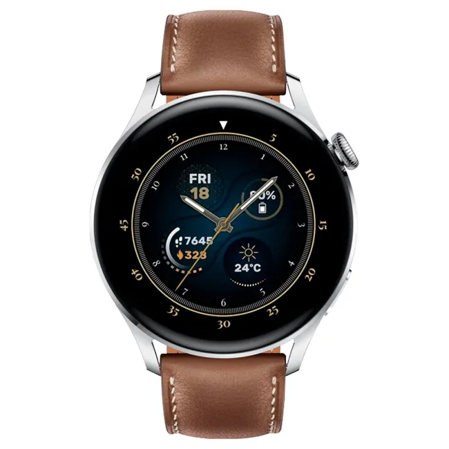 Ceas inteligent Huawei WATCH 3, 46mm, Carcasă Stainless Steel cu curea din piele Maro