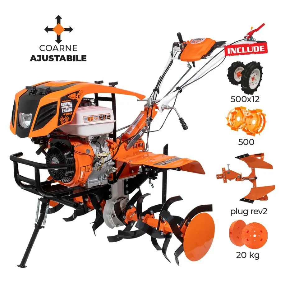 Motocultor Ruris 913ACC + roti cauciuc 5.00-12+plug reversibil rev2+roti metalice 500+set contragreutati 20kg