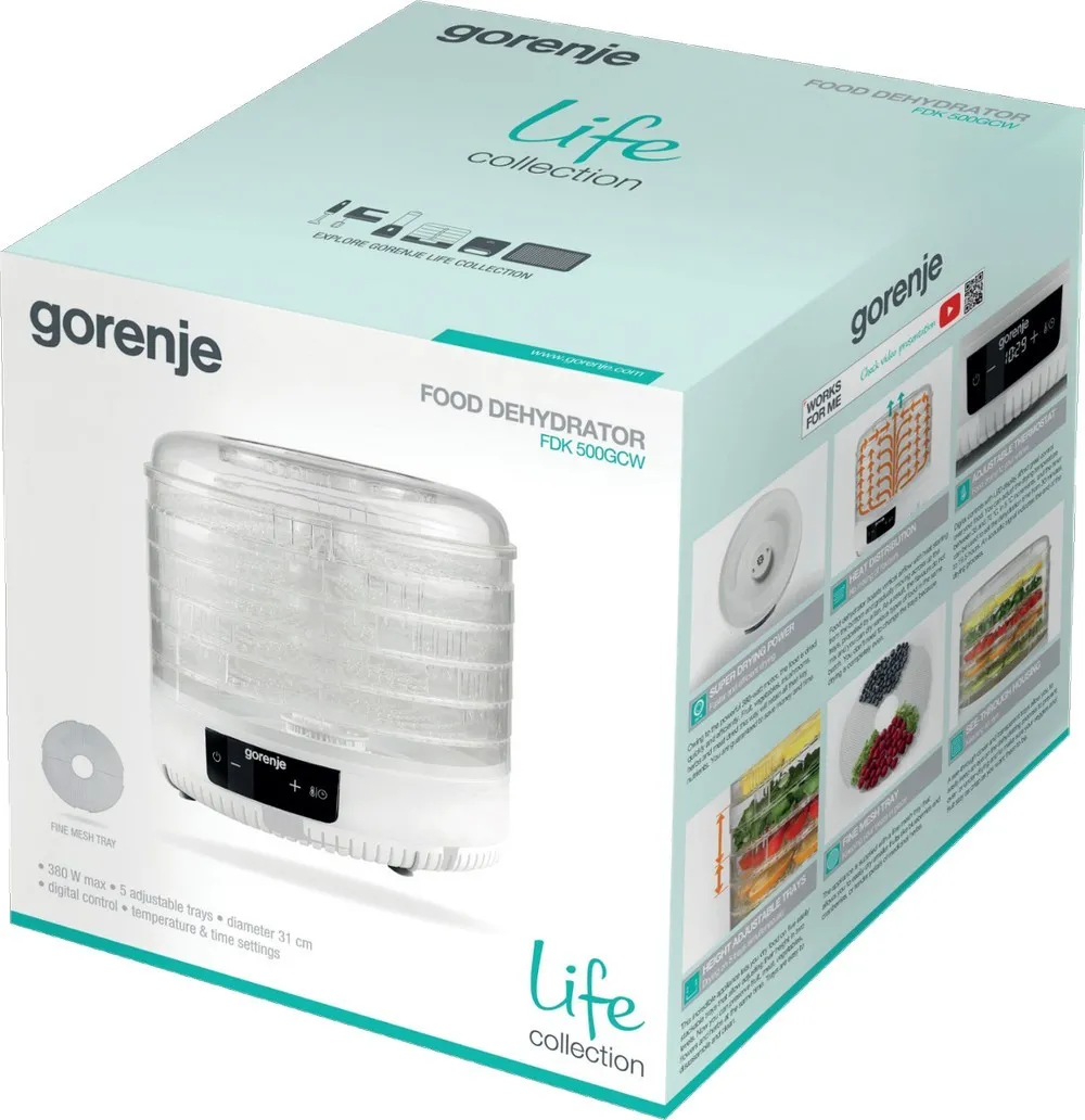Deshidrator de fructe Gorenje FDK500GCW, Alb