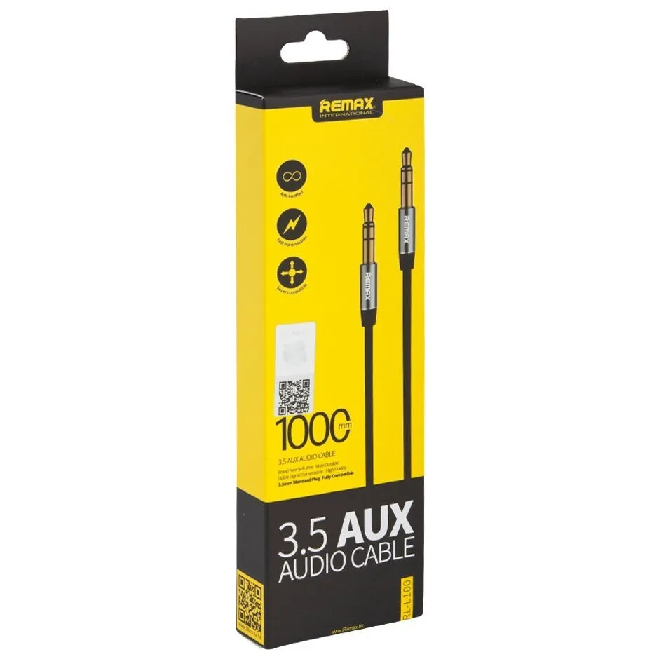 Cablu audio Remax L100, 3.5 mm - 3.5 mm, 1m, Negru