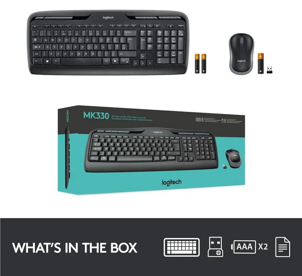 Клавиатура и мышь Logitech MK330, Беспроводное, Чёрный