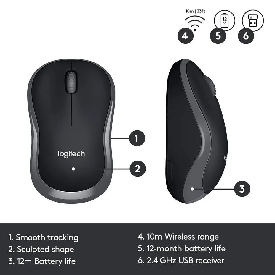 Клавиатура и мышь Logitech MK330, Беспроводное, Чёрный