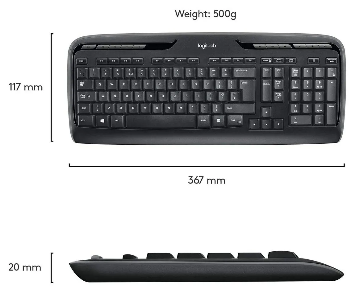Клавиатура и мышь Logitech MK330, Беспроводное, Чёрный
