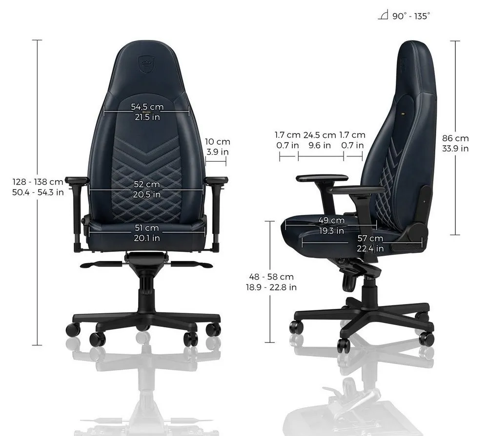 Scaun Gaming Noblechairs Icon, Piele naturală, Albastru închis
