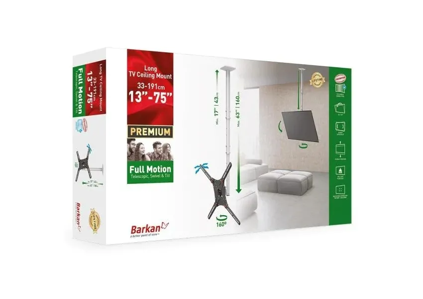 Suport TV tavan Full-motion BARKAN 4500L, Negru