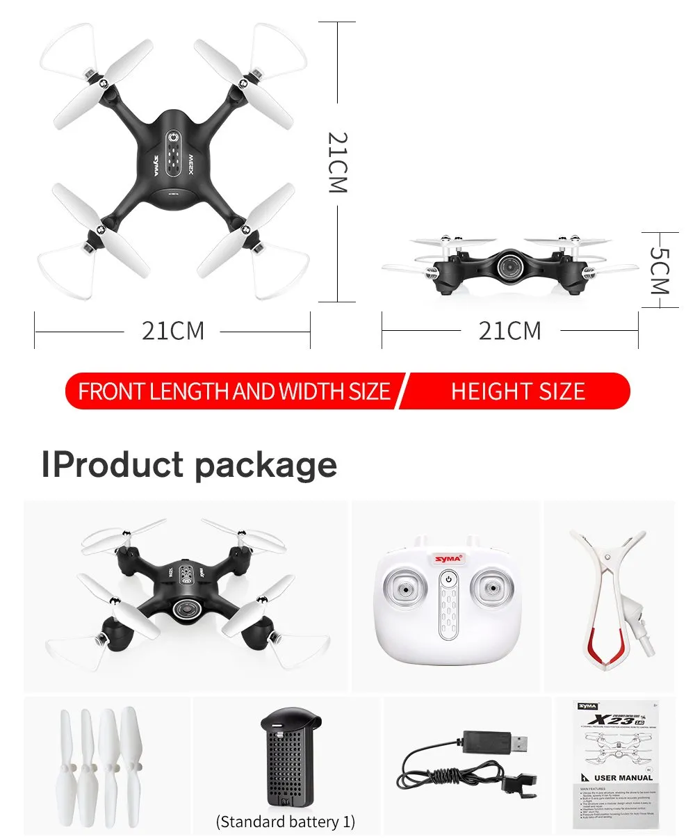 Dronă Syma X23W, Negru