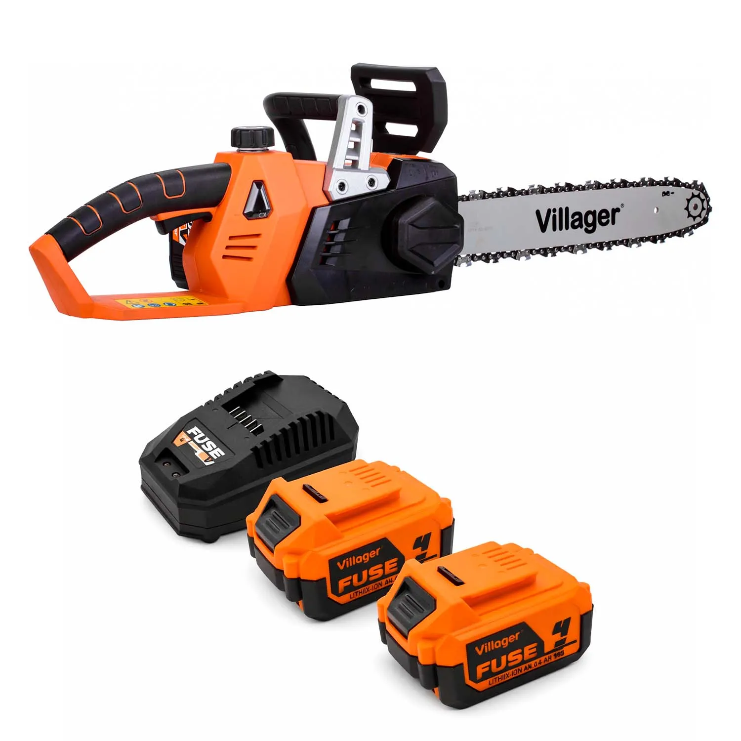 Набор аккумуляторной цепной пилы Villager VBT 1440 + 2 аккумулятора 4.0 А·ч + зарядное устройство