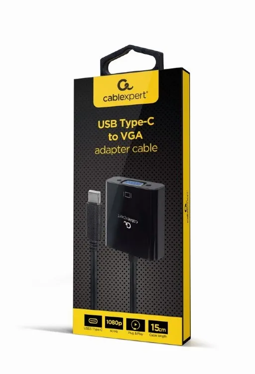 Cablu Video Cablexpert A-CM-VGAF-01, USB 3.1 Type-C (M) - VGA 15-pin (F), 0.15 m, Negru