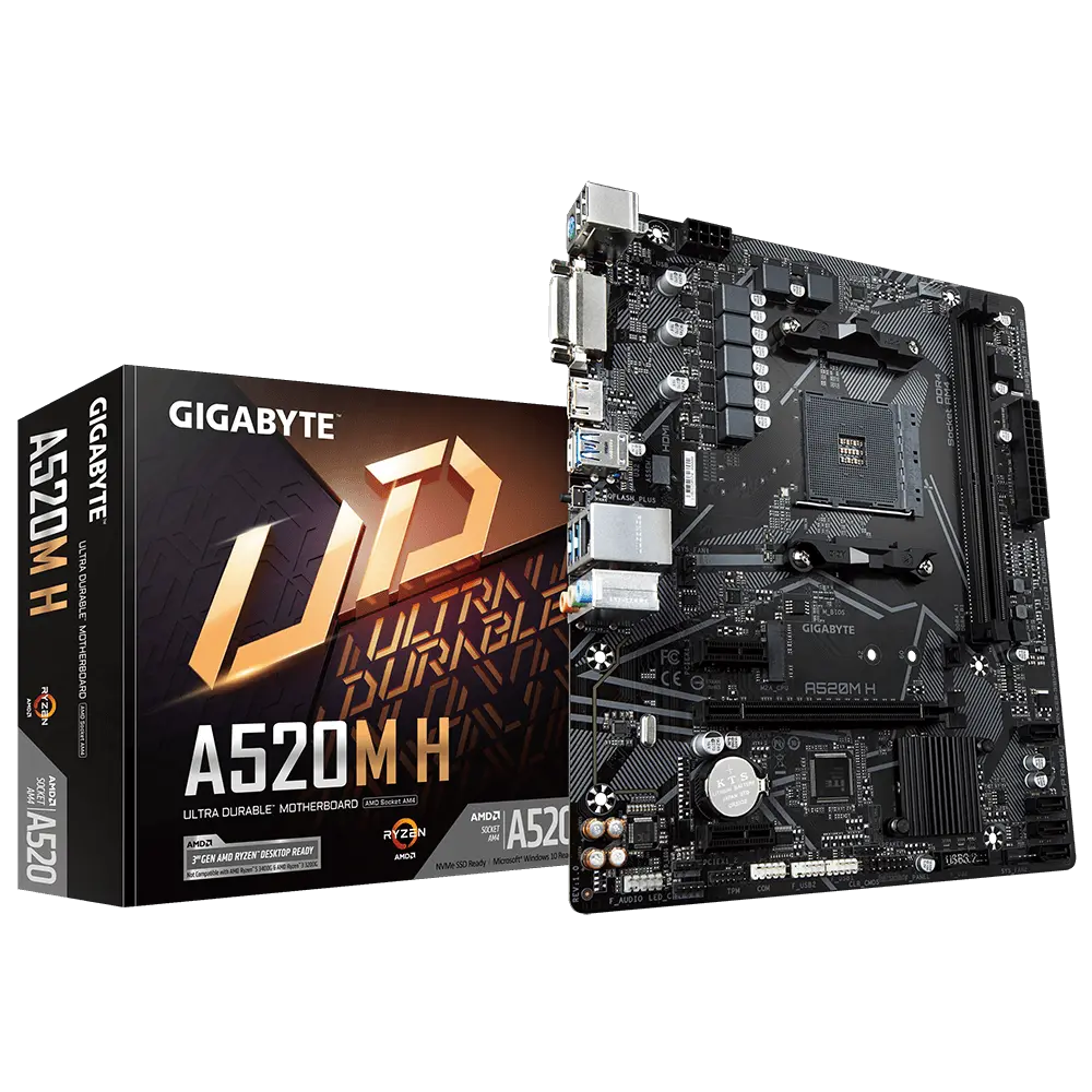 Материнская плата Gigabyte A520M H, AM4, AMD A520, Micro-ATX