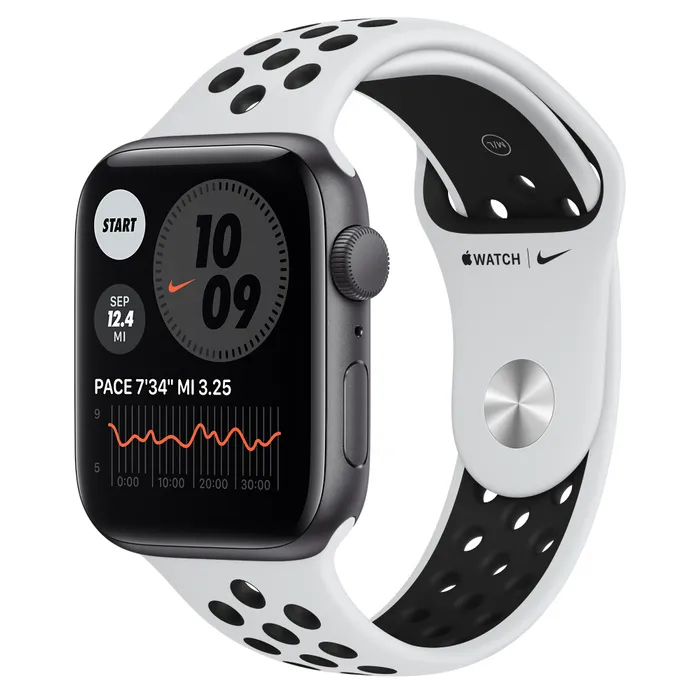 Ceas inteligent Apple Watch SE MYYH2, 44mm, Carcasă din aluminiu cu bandă sport Nike Pure Platinum/Black