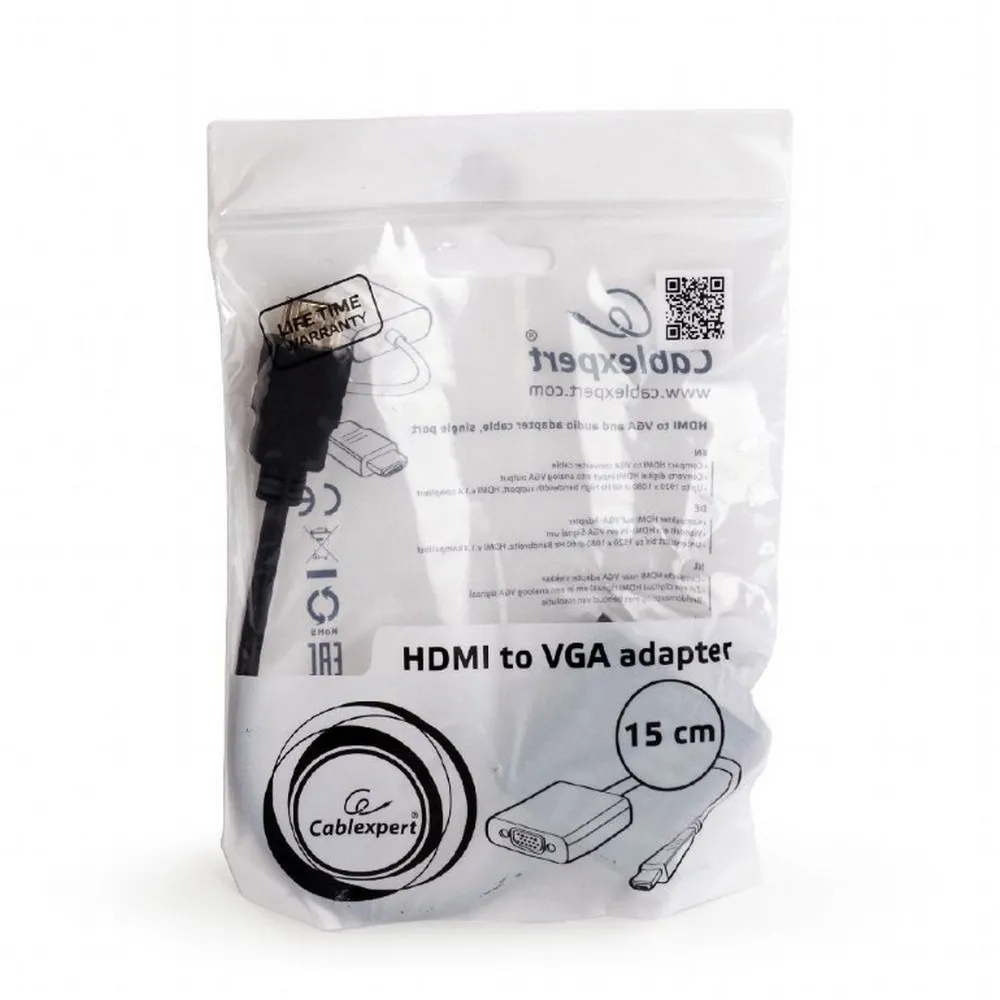 Convertor Video/Audio Cablexpert A-HDMI-VGA-03, HDMI (M) - VGA D-Sub, 0,15m, Negru