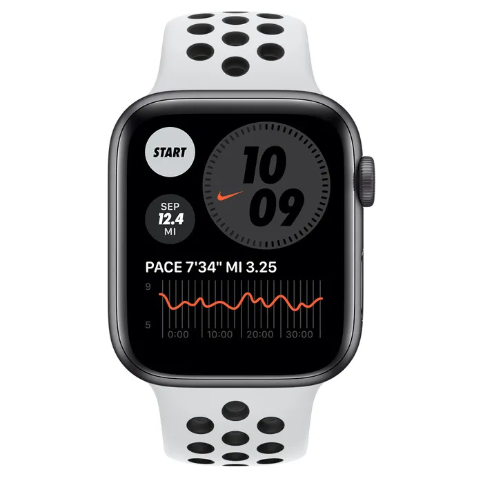 Ceas inteligent Apple Watch SE MYYH2, 44mm, Carcasă din aluminiu cu bandă sport Nike Pure Platinum/Black