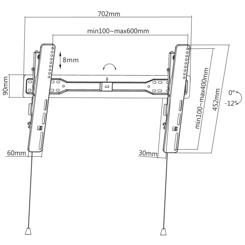 Suport înclinat pe perete Reflecta Slim 70-6040T, Argintiu