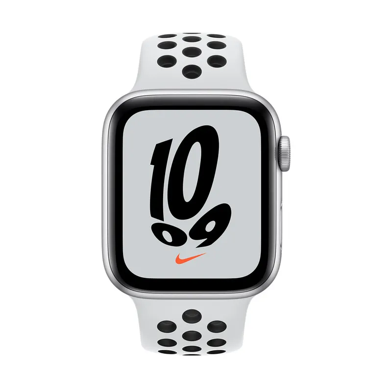 Ceas inteligent Apple Watch SE MKQ73, 44mm, Carcasă din aluminiu cu bandă sportivă Pure Platinum/Black Nike Band