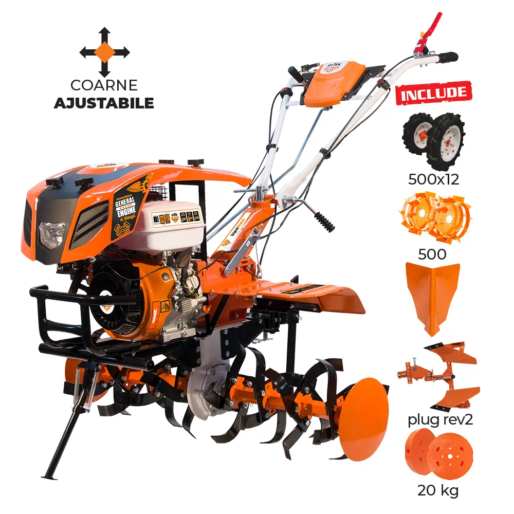 Motocultor Ruris 915ACC + roti cauciuc 5.00-12+rarita+plug reversibil rev2+roti metalice 500+set contragreutati 20kg