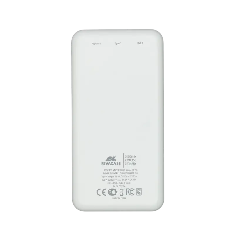 Power Bank Rivacase 10000 mAh QC 3.0/PD, VA2531, White