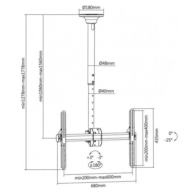 Suport pentru tavan Reflecta Pallas 70-6040T, Negru