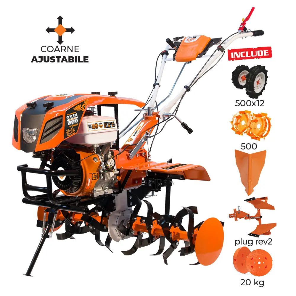 Motocultor Ruris 915ACC + roti cauciuc 5.00-12+rarita+plug reversibil rev2+roti metalice 500+set contragreutati 20kg