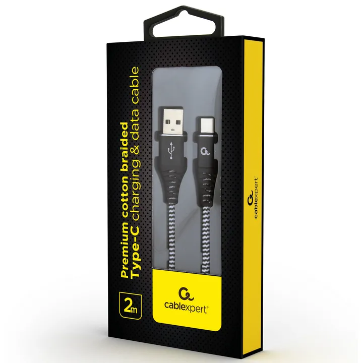 Кабель для зарядки и синхронизации Cablexpert CC-USB2B-AMCM-2M-BW, USB Type-A/USB Type-C, 2м, Чёрный