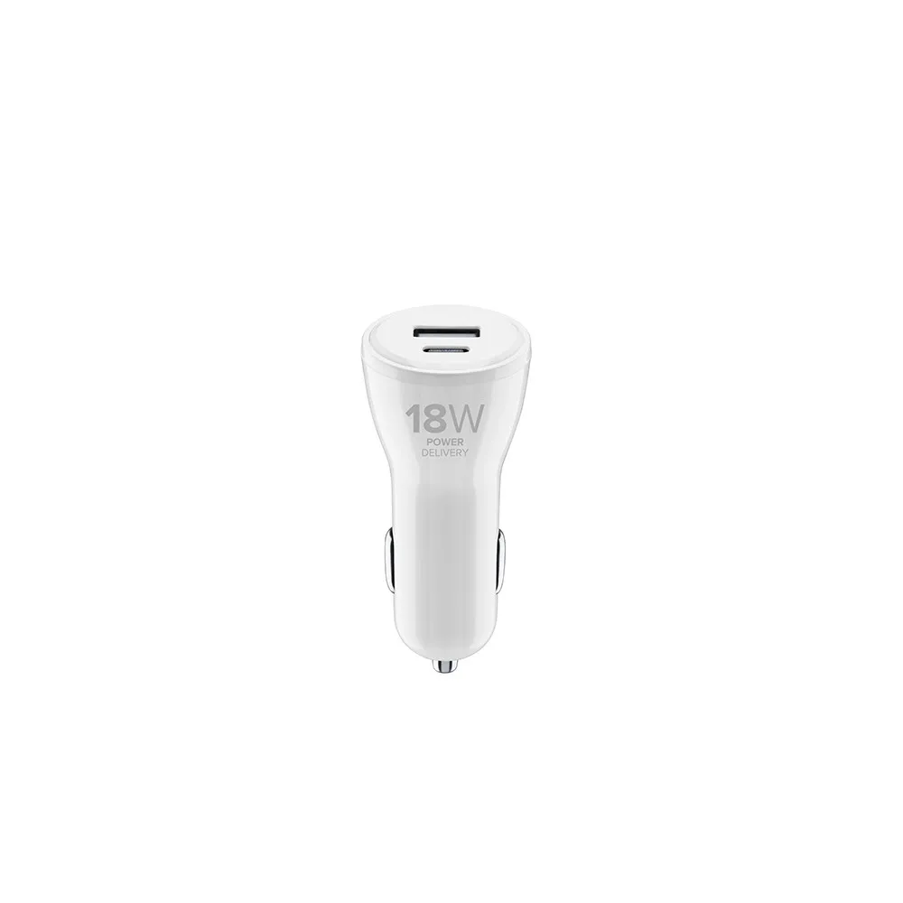 Incărcător de mașină Cellularline USB-C Car Charger Dual Kit, 18W, Alb