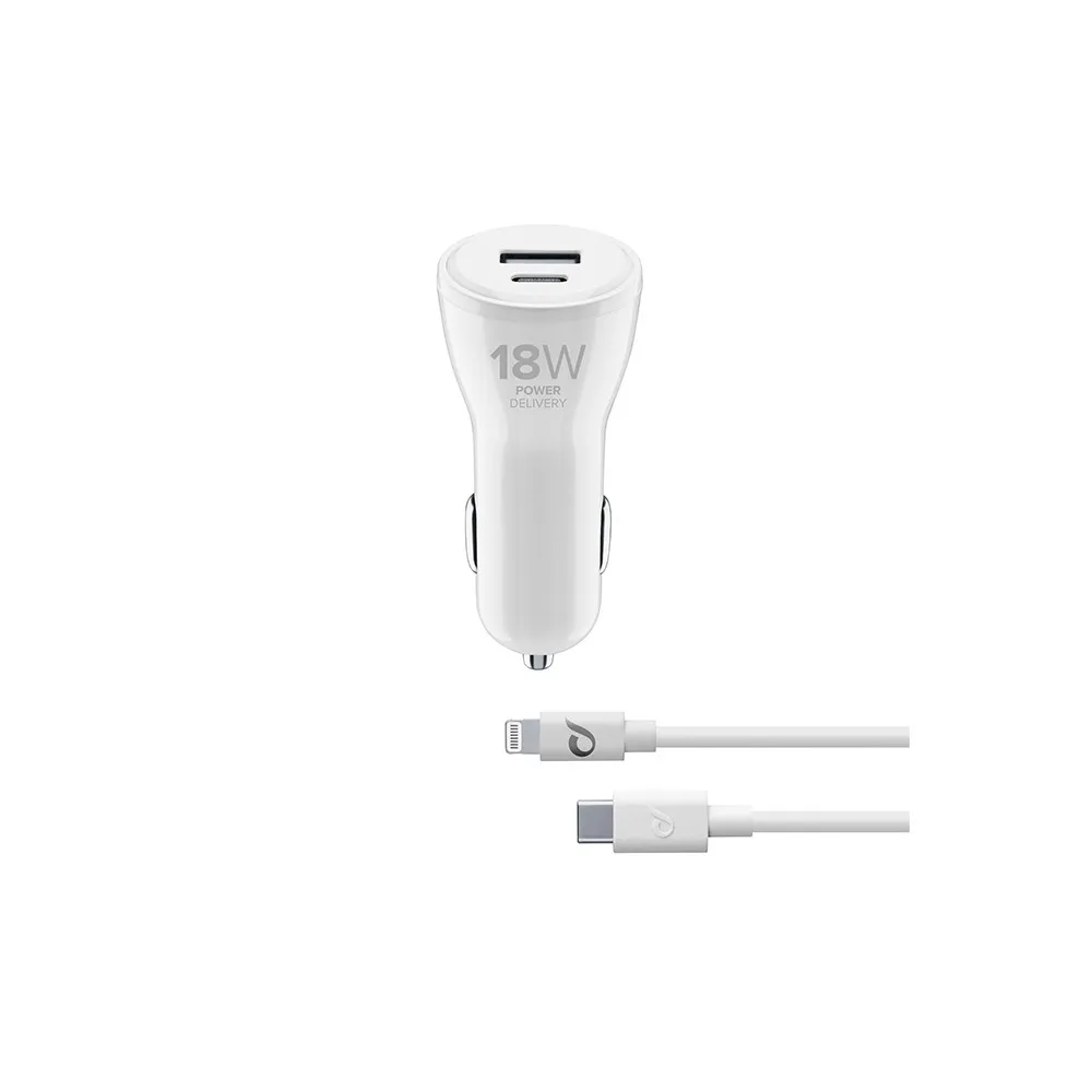 Incărcător de mașină Cellularline USB-C Car Charger Dual Kit, 18W, Alb