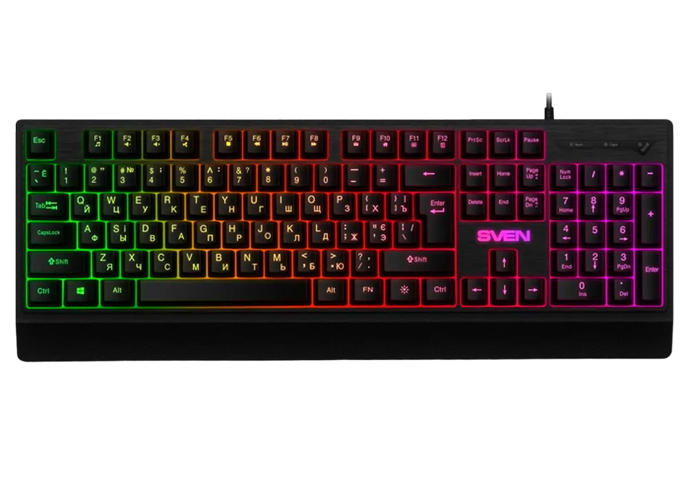 Gaming Keyboard SVEN KB-C7150EL, Multicolored backlit, 12 Fn keys, Black, USB