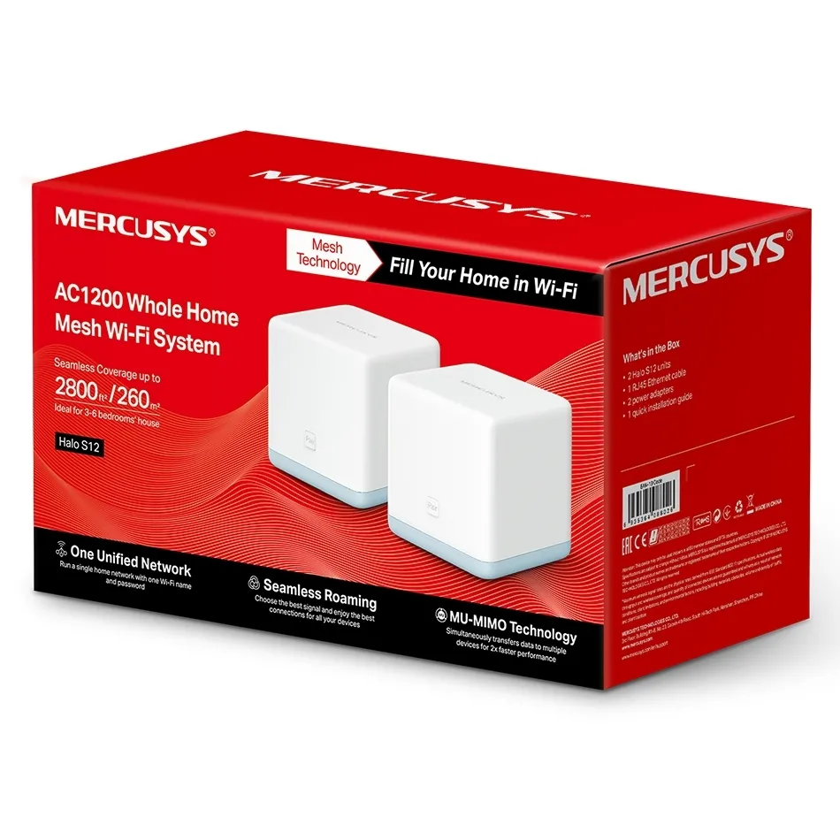 Домашняя Mesh Wi-Fi система MERCUSYS Halo S12 (2-pack), Белый