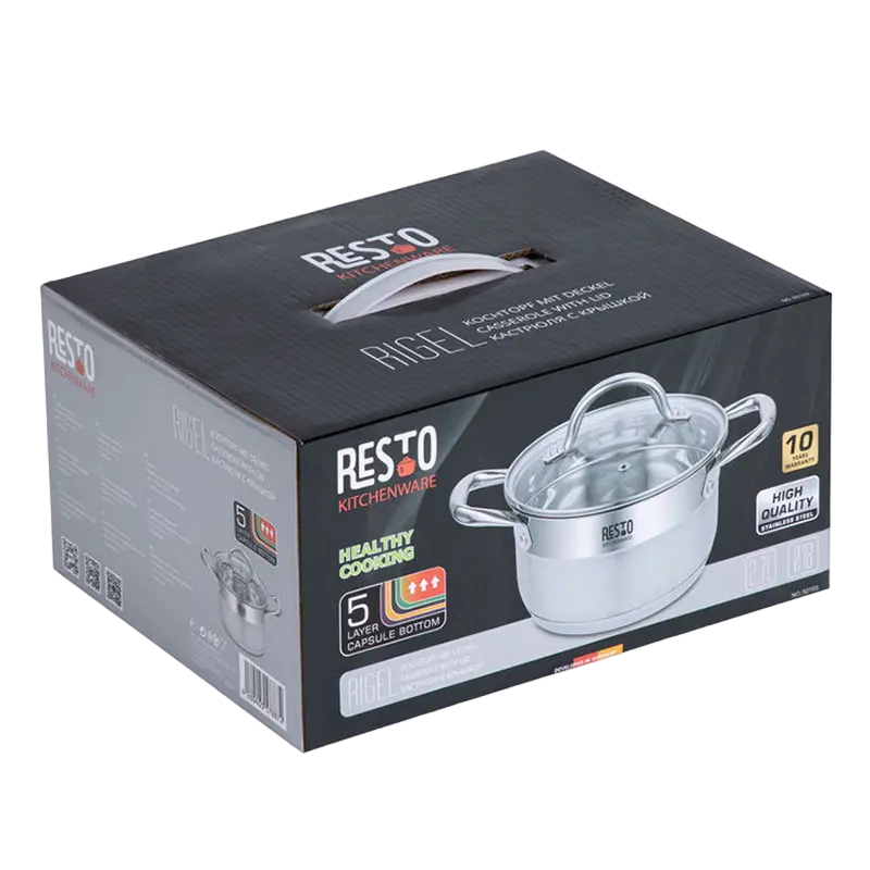 Кастрюля RESTO 92103, 2,7л, Нержавеющая сталь