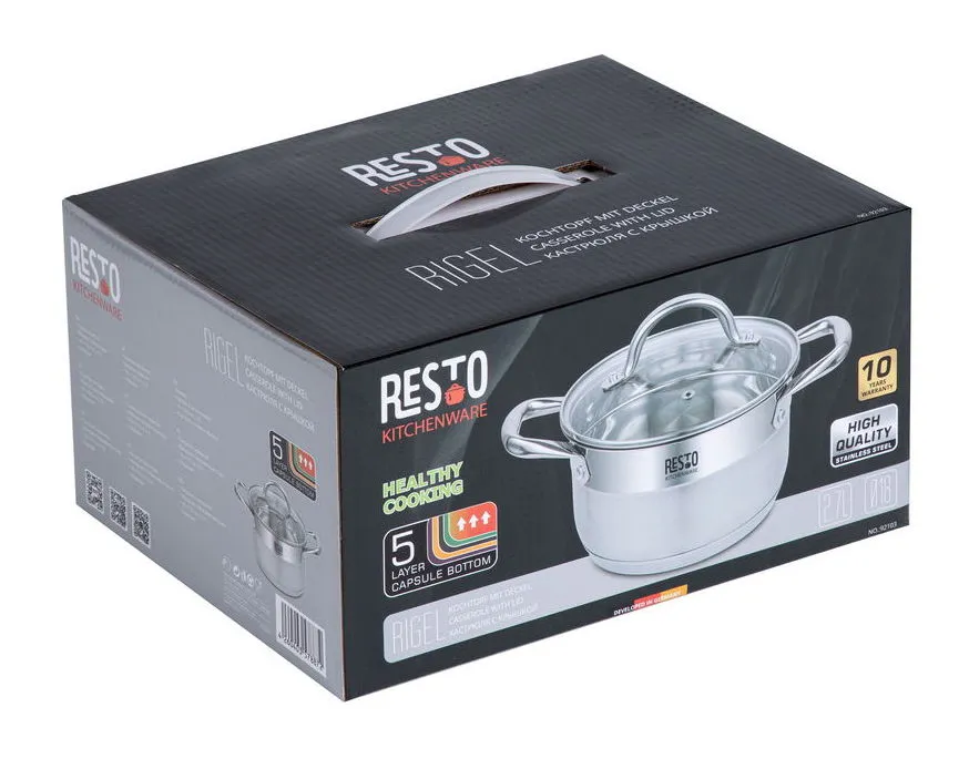 Кастрюля RESTO 92103, 2,7л, Нержавеющая сталь