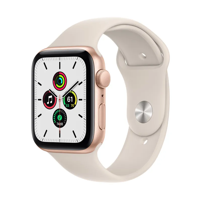 Ceas inteligent Apple Watch SE MKQ53, 44mm, Carcasă din aluminiu cu bandă sport Starlight